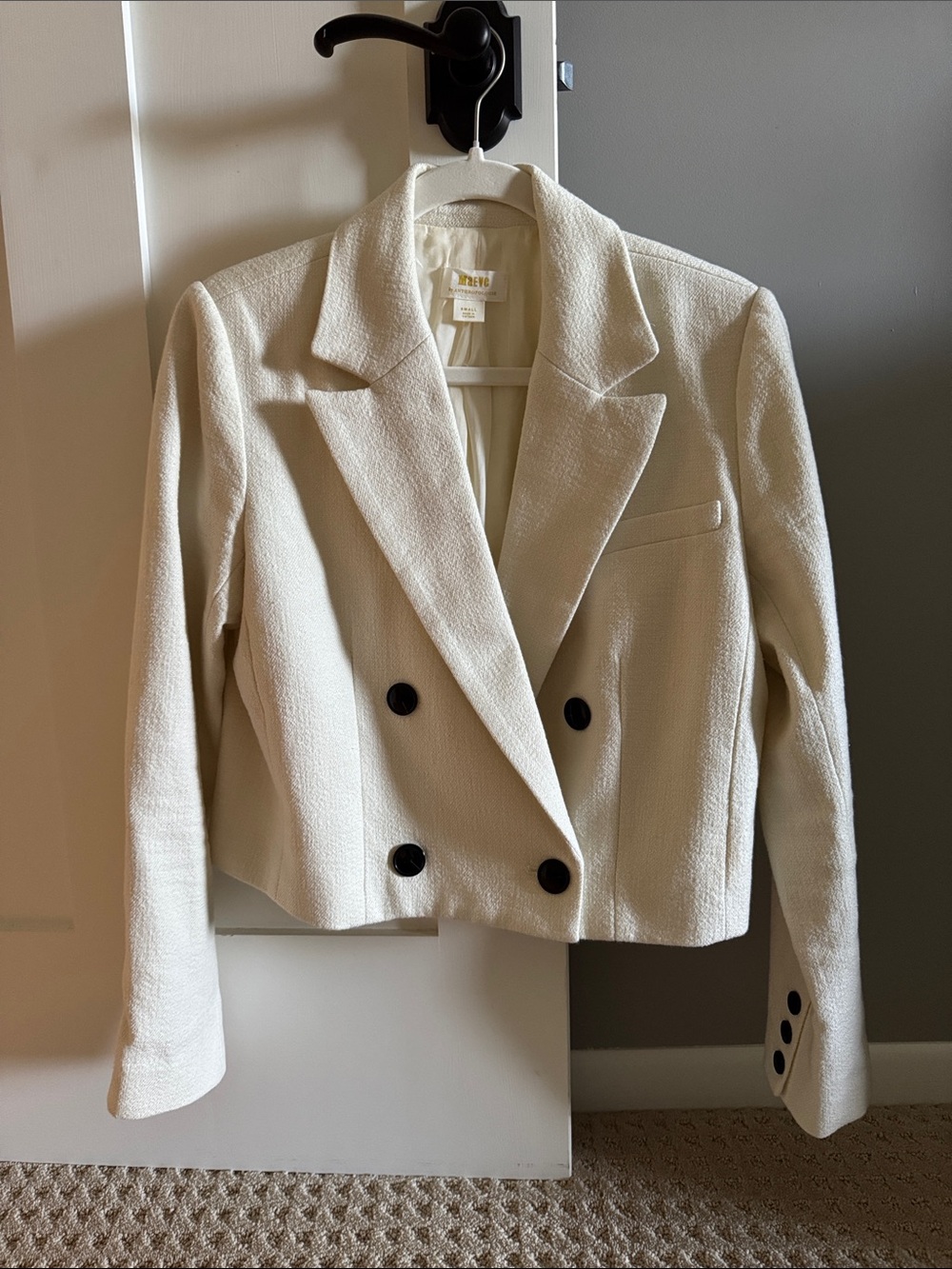 Maeve Cropped Double-Breasted Cream Boucle Women's Blazer